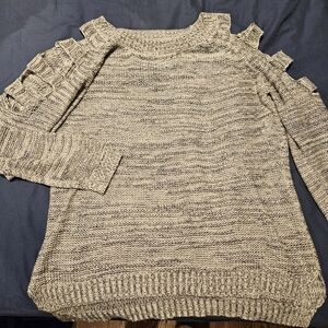 Easel Black and Gray Crew Neck Sweater with Open Shoulder Details